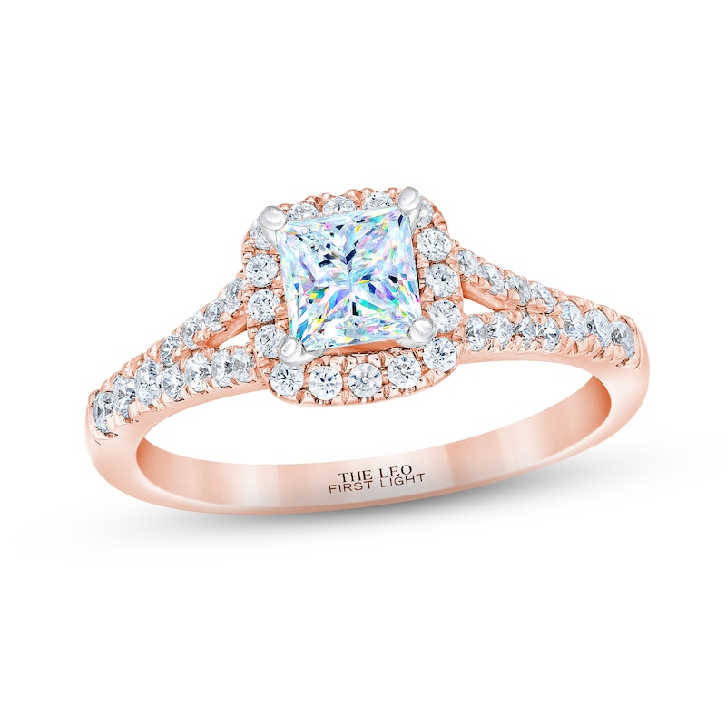 THE LEO First Light Diamond Princess-Cut Engagement Ring 3/4 ct tw Rose Gold Plated