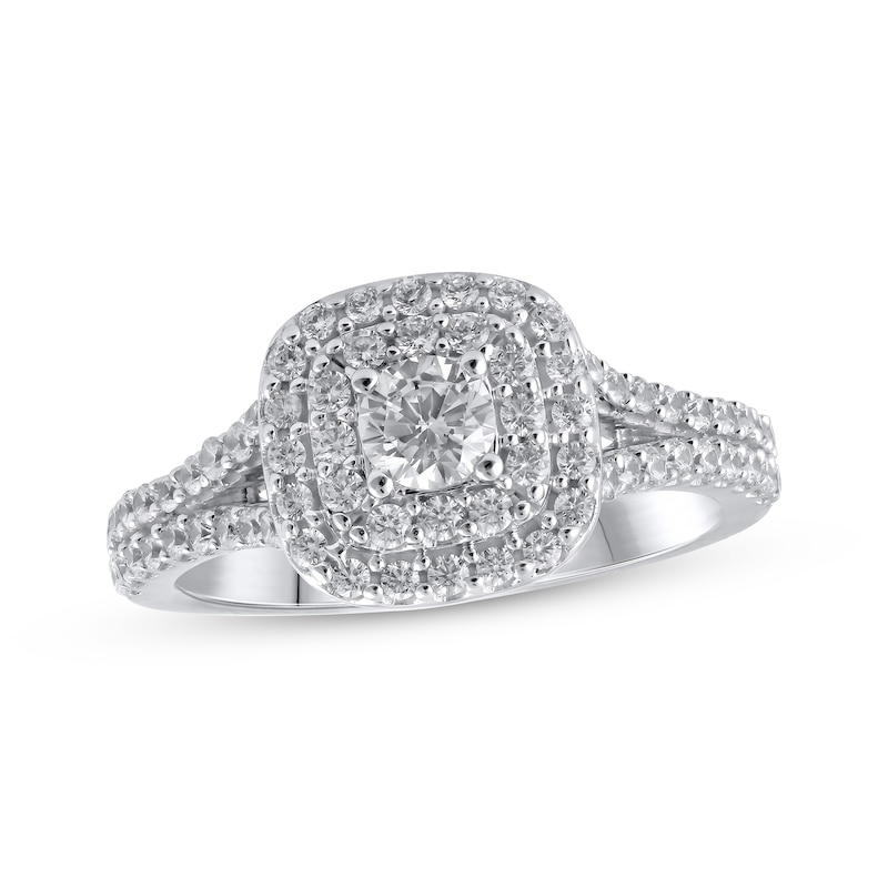 Lab-Created Diamonds by Round-Cut Cushion Frame Engagement Ring 1 ct tw White Gold Plated