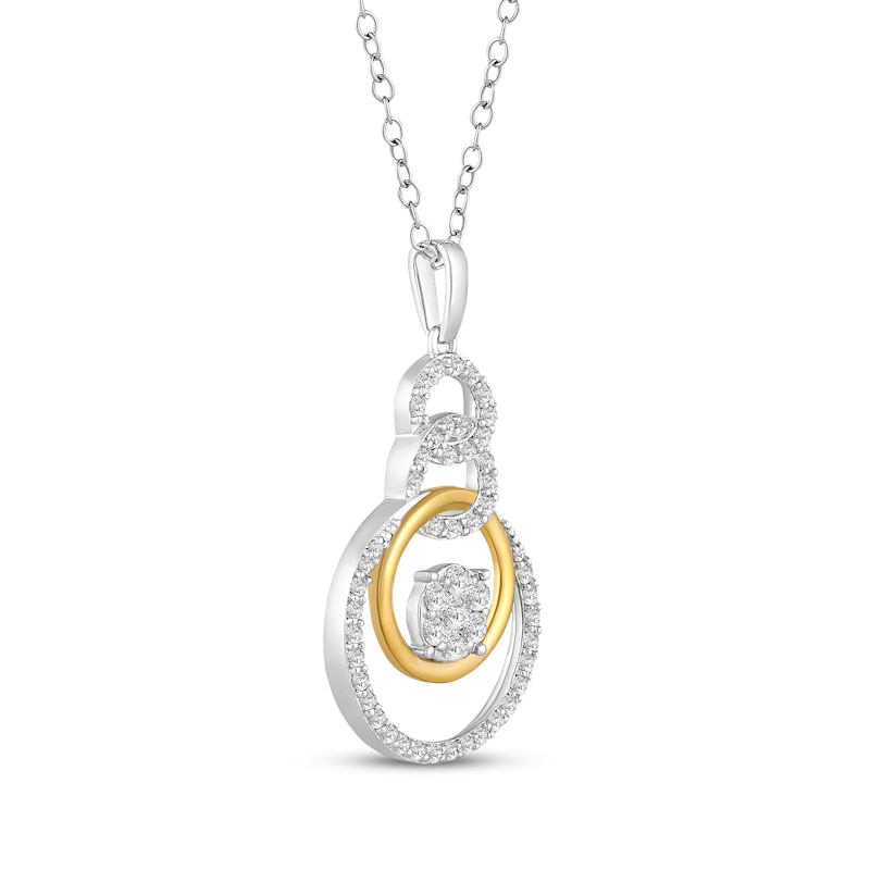 Multi-Diamond Center Circles Necklace 1/2 ct tw Two-Tone Gold Plated 18"