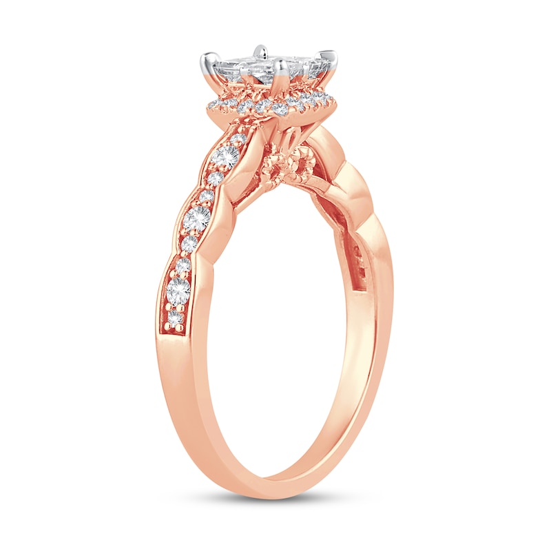 Multi-Diamond Engagement Ring 5/8 ct tw Princess & Round Rose Gold Plated