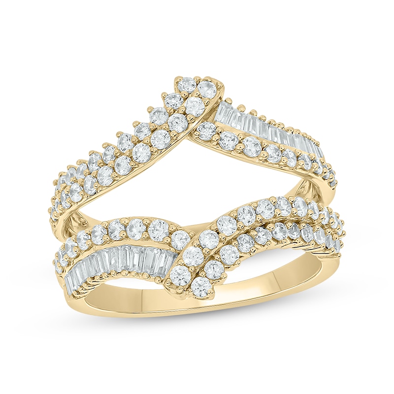 Baguette & Round-Cut Diamond Enhancer Ring 1 ct tw Yellow Gold Plated