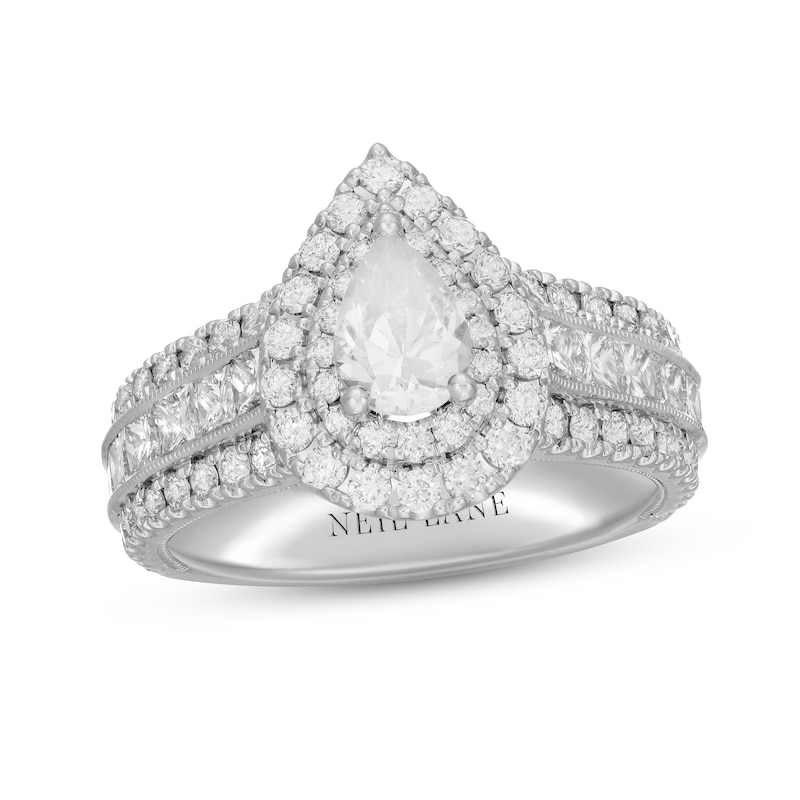 Neil Lane Diamond Engagement Ring 2-3/8 ct tw Pear, Round & Princess-cut White Gold Plated