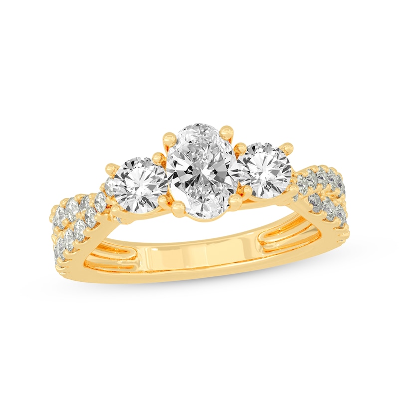 Oval & Round-Cut Diamond Three-Stone Engagement Ring 2 ct tw Yellow Gold Plated