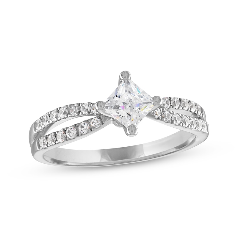Princess-Cut Diamond Split Shank Engagement Ring 3/4 ct tw White Gold Plated