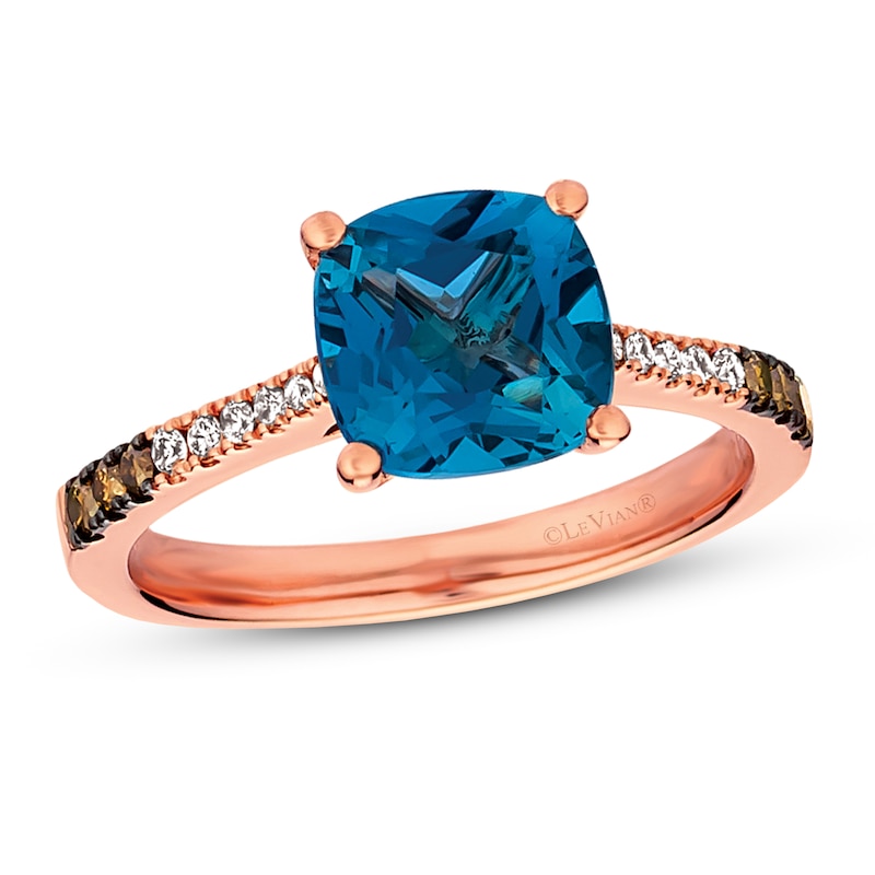 Le Vian Blue Topaz & Diamond Ring 1/6 ct tw Strawberry Gold Plated