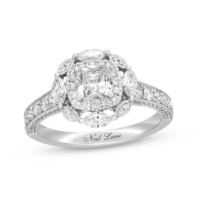 Neil Lane Diamond Engagement Ring 1-5/8 ct tw Cushion, Marquise & Round-cut White Gold Plated - Size 4