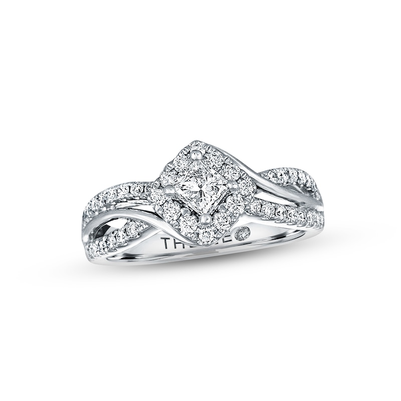 THE LEO Diamond Engagement Ring 3/4 ct twPrincess & Round-cut Diamonds White Gold Plated