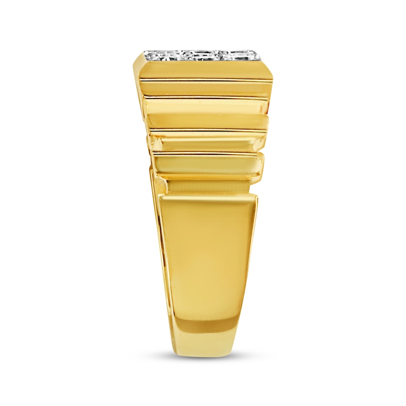 Men's Multi-Diamond Center Textured Wedding Band 3/4 ct tw Round-cut Yellow Gold Plated