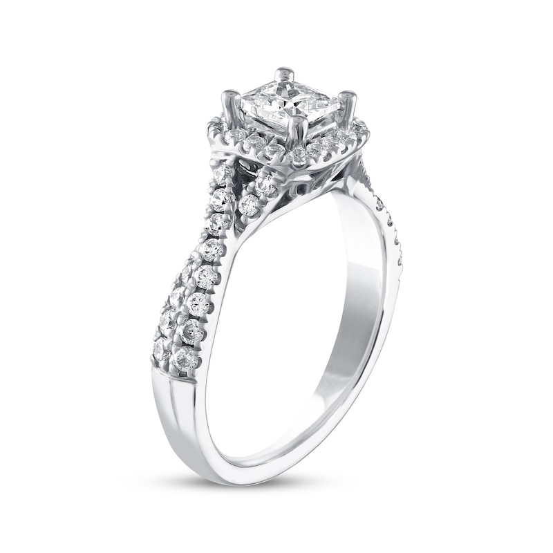 THE LEO Diamond Engagement Ring 1-1/8 ct tw Princess & Round-cut White Gold Plated