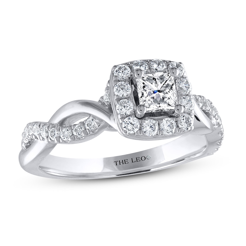 THE LEO Diamond Engagement Ring 3/4 ct tw Princess & Round-cut White Gold Plated