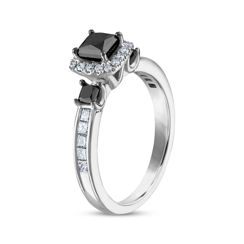 Princess-Cut Black Diamond & White Diamond Engagement Ring 1-1/4 ct tw White Gold Plated
