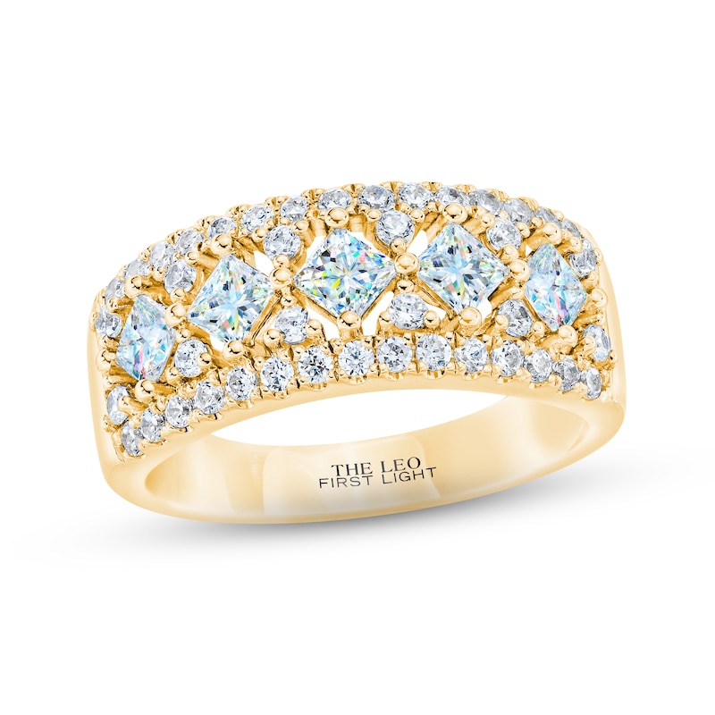 THE LEO First Light Diamond Princess & Round-Cut Anniversary Ring 1-1/2 ct tw Yellow Gold Plated