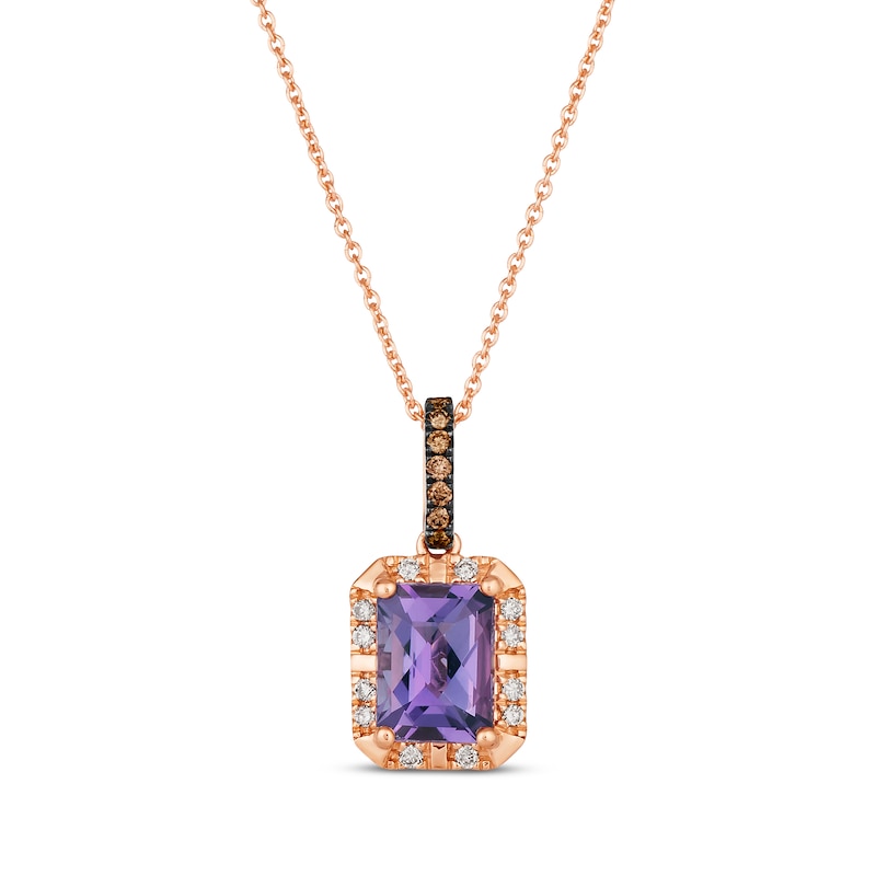 Le Vian Emerald-Cut Amethyst Necklace 1/8 ct tw Diamonds Strawberry Gold Plated 19"
