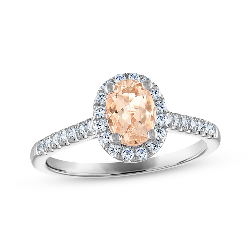 Morganite & Diamond Oval Halo Engagement Ring 1/4 ct tw Round-cut White Gold Plated