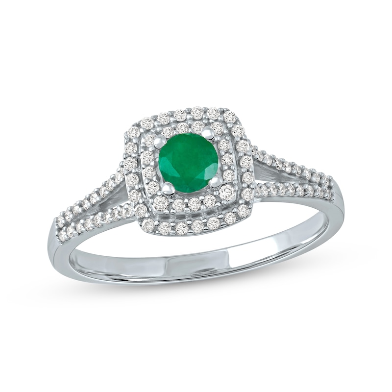 Emerald & Diamond Ring 1/4 ct tw White Gold Plated