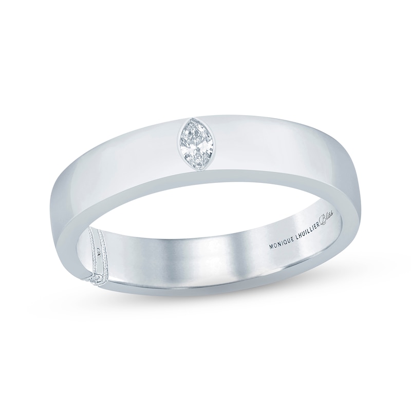 Monique Lhuillier Bliss Men's Diamond Wedding Band 1/10 ct tw Marquise & Round-cut White Gold Plated