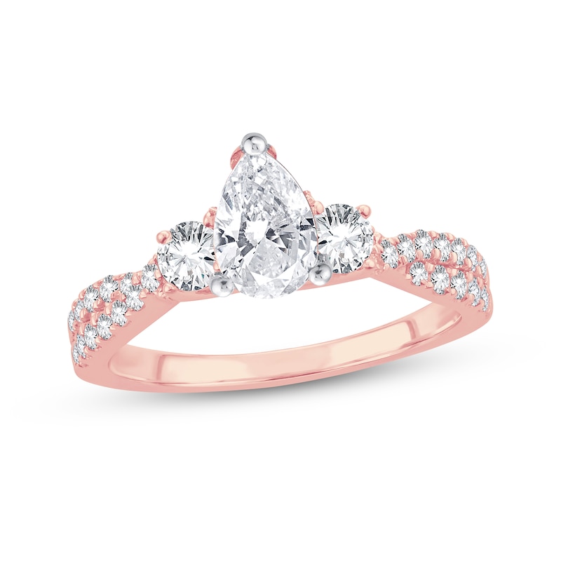 Diamond Engagement Ring 1 ct tw Pear & Round Rose Gold Plated