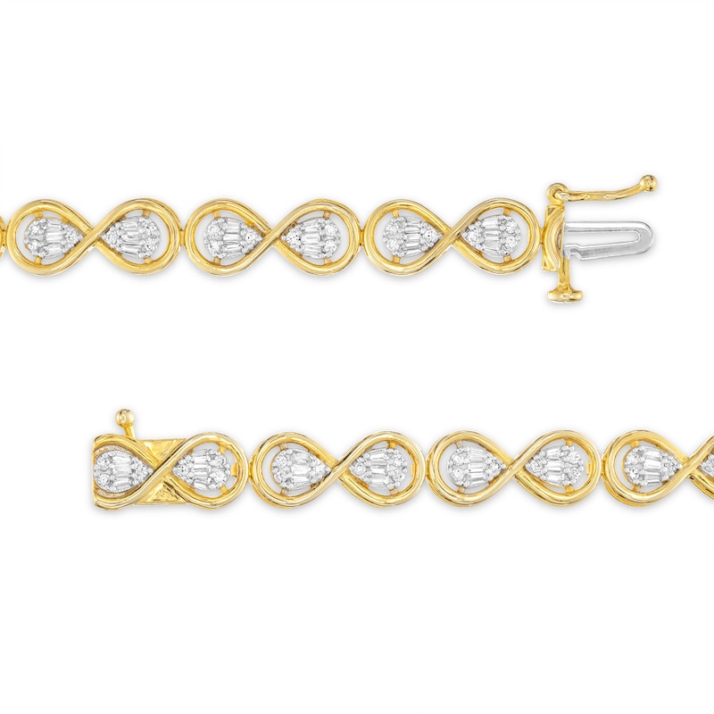 Diamond Infinity Bracelet 1 ct tw Baguette & Round-cut Yellow Gold Plated 7"