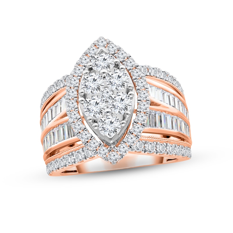 Multi-Diamond Engagement Ring 3 ct tw Round & Baguette-cut Rose Gold Plated
