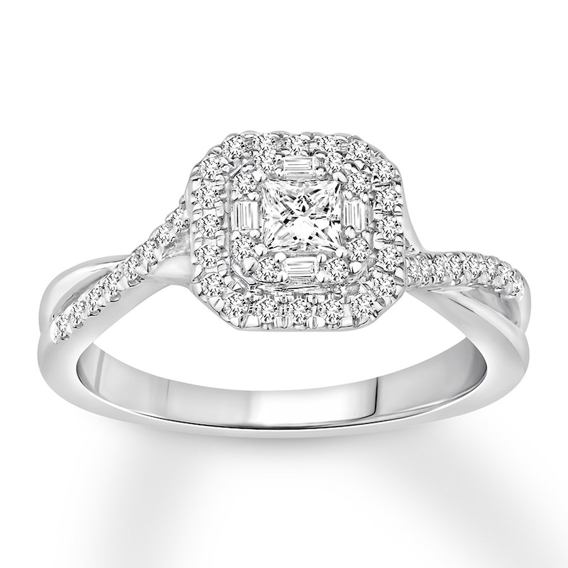 Diamond Engagement Ring 1/2 ct tw Princess-cut White Gold Plated