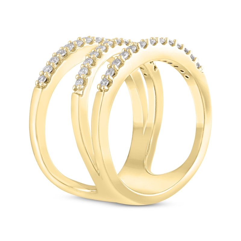 Diamond Three-Row Diagonal Ring 1/2 ct tw Yellow Gold Plated