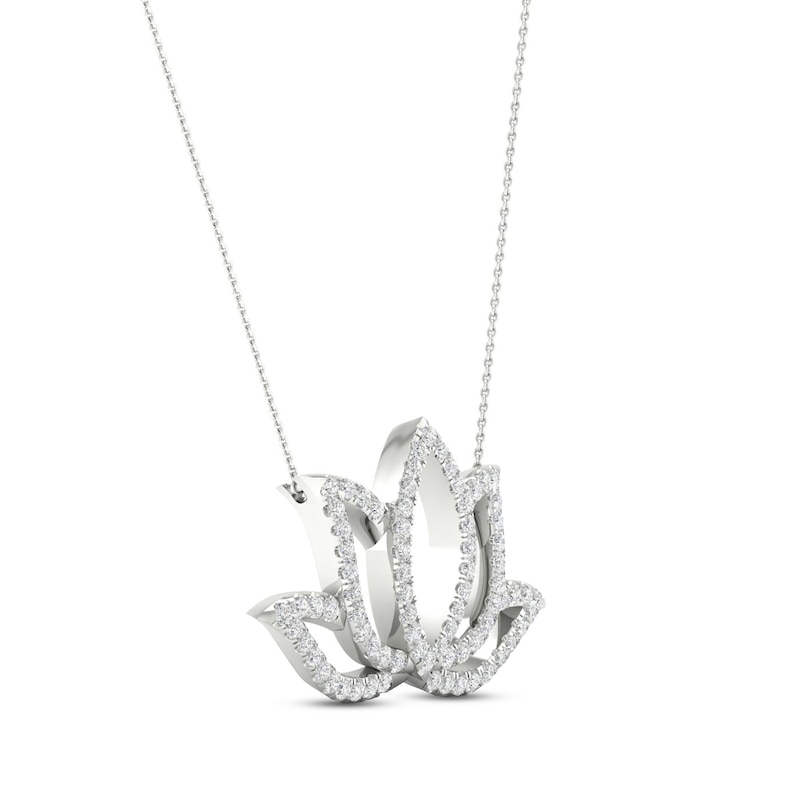 By Women For Women Diamond Lotus Necklace 1/2 ct tw Round-cut White Gold Plated 18"