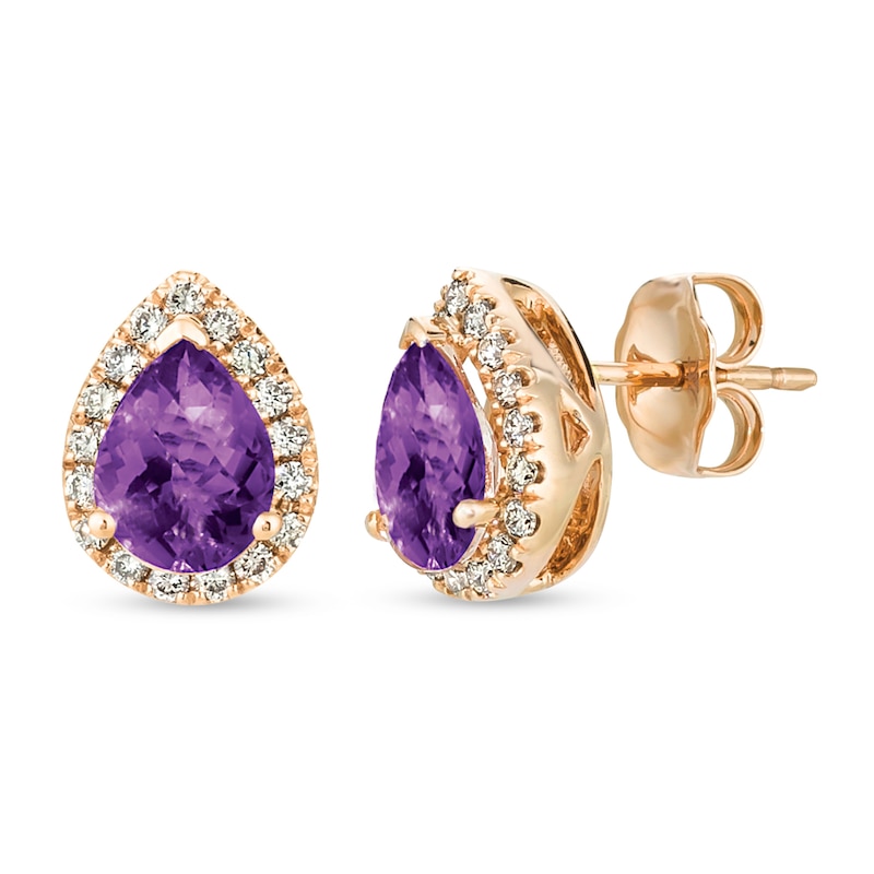 Le Vian Amethyst & Diamond Earrings 1/4 ct tw Strawberry Gold Plated
