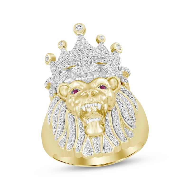 Men's Diamond & Lab-Created Ruby Lion Ring 1/2 ct tw Round-cut Yellow Gold Plated