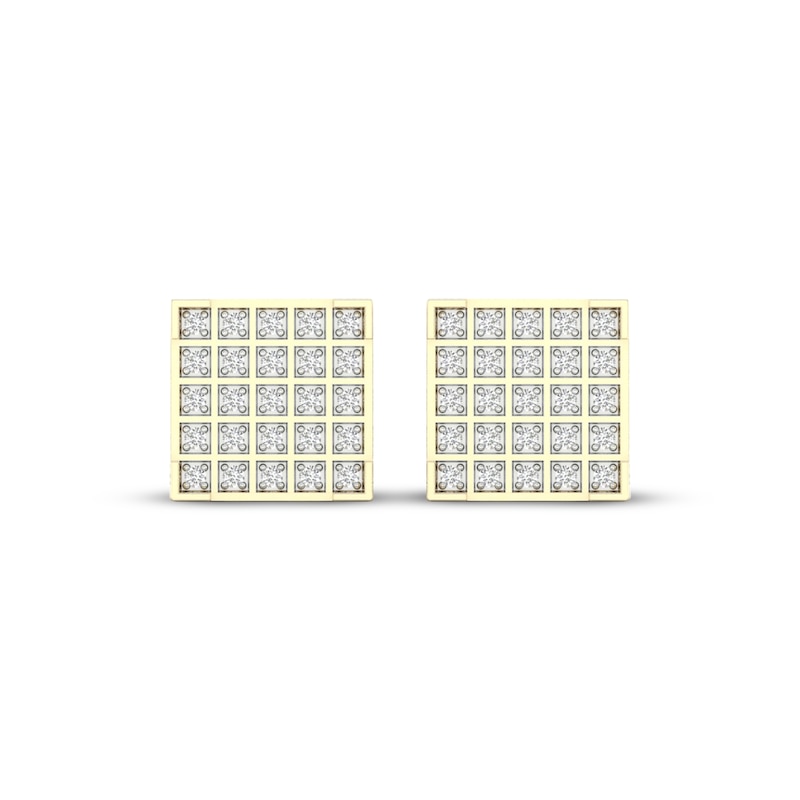 Men's Diamond Cube Earrings 1/4 ct tw Yellow Gold Plated