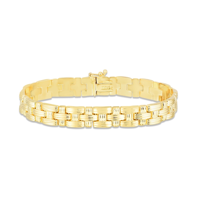 Diamond-Cut Basketweave Bracelet Yellow Gold Plated 7.25"