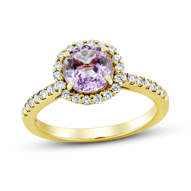 Amethyst Engagement Ring 3/8 ct tw Diamonds Yellow Gold Plated