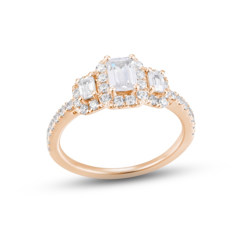 Diamond Three-Stone Engagement Ring 1 ct tw Emerald & Round-cut Rose Gold Plated