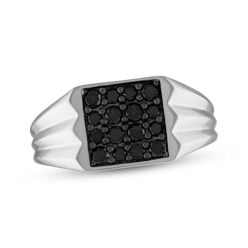 Men's Black Diamond Square Ring 3/4 ct tw White Gold Plated