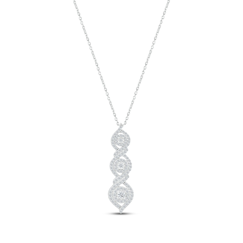 Diamond Three-Stone Swirl Necklace 1 ct tw Round-cut Silver Plated 18"