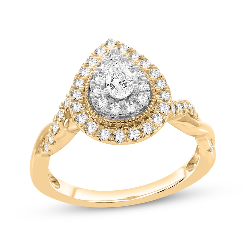 Pear-Shaped & Round-Cut Diamond Engagement Ring 5/8 ct tw Yellow Gold Plated