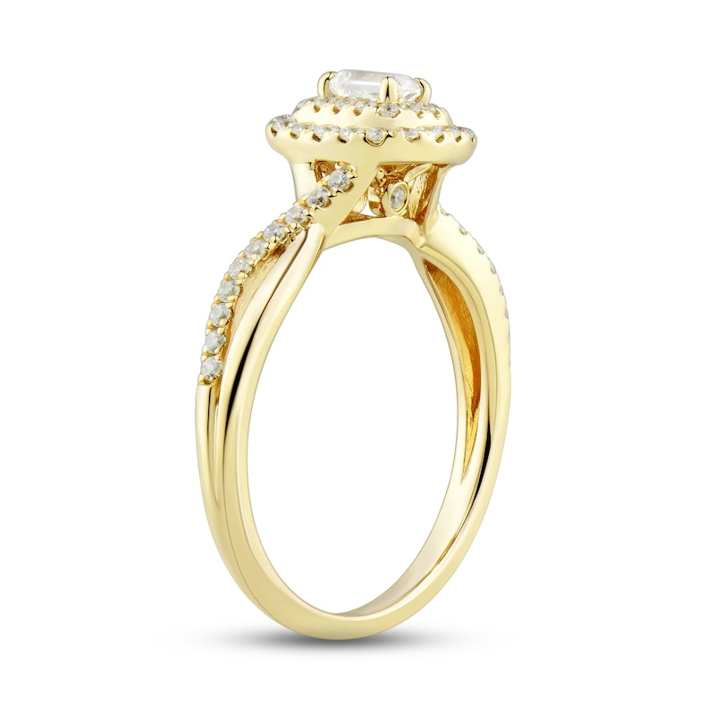 Diamond Engagement Ring 1/2 ct tw Emerald & Round-cut Yellow Gold Plated