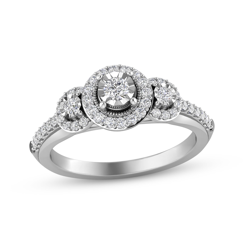 Round-Cut Diamond Three-Stone Engagement Ring 1/3 ct tw White Gold Plated