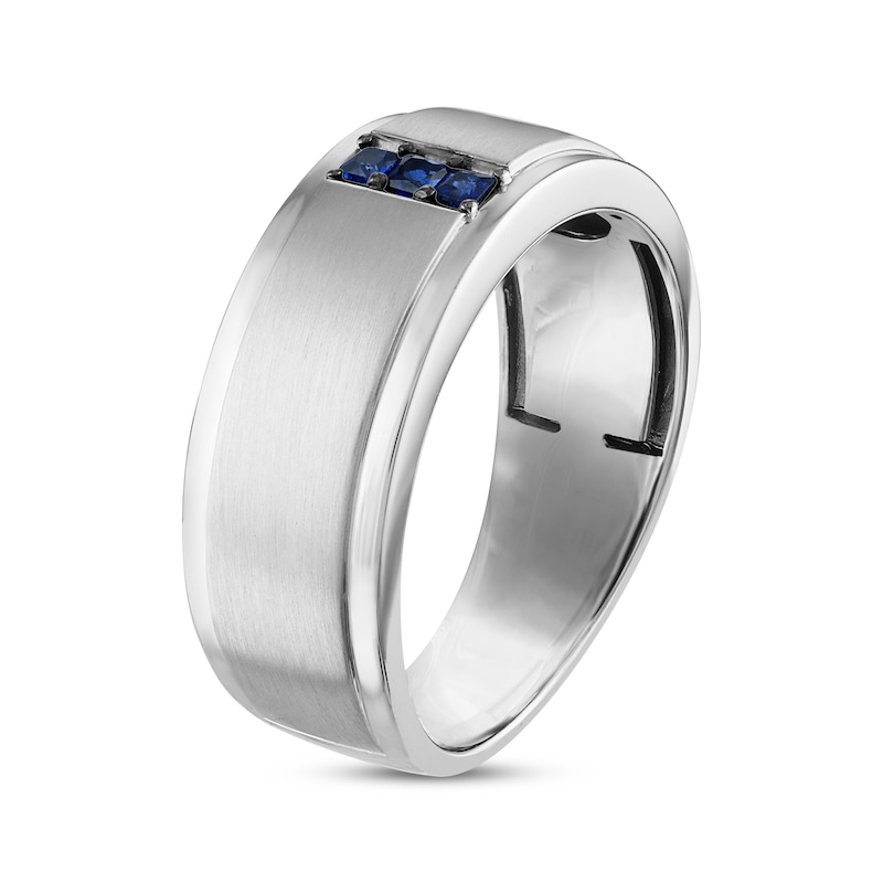 Men’s Square-Cut Blue Sapphire Wedding Band White Gold Plated