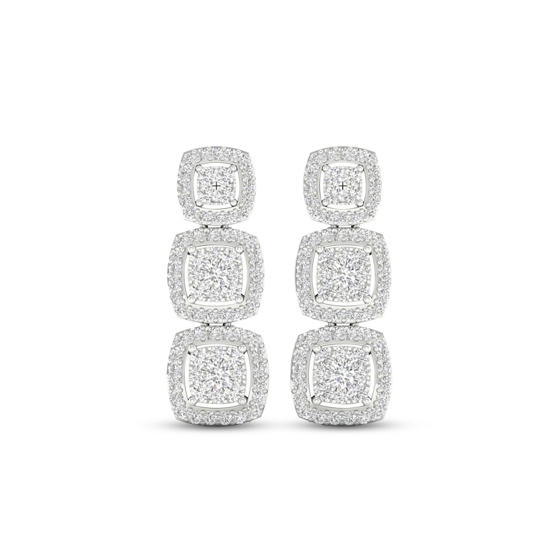 Multi-Diamond Three Cushion Drop Earrings 1/2 ct tw Round-cut White Gold Plated