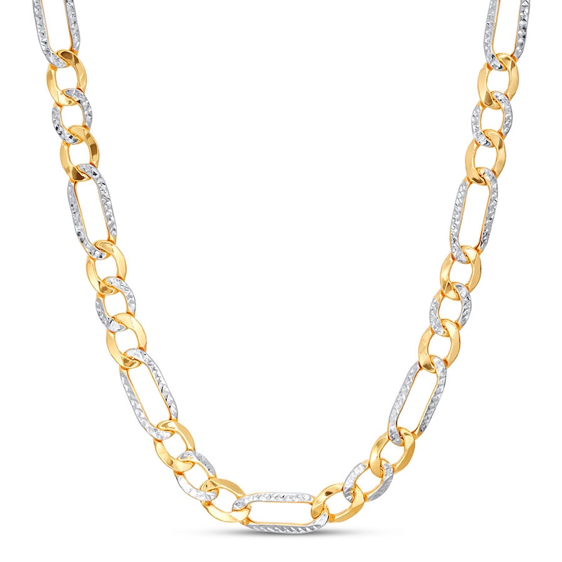 Semi-Solid Figaro Chain Necklace Two-Tone Gold Plated 22.25"