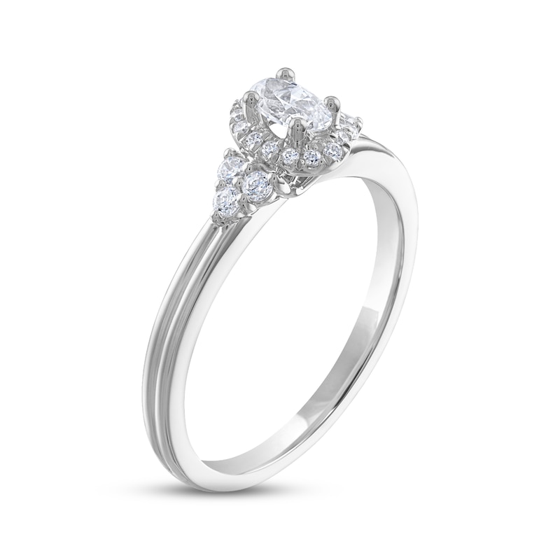 Diamond Halo Engagement Ring 3/8 ct tw Oval & Round-cut White Gold Plated