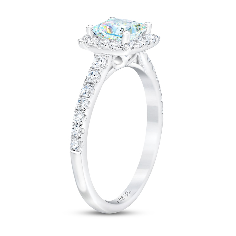 THE LEO First Light Diamond Engagement Ring 1-3/8 ct tw Princess & Round-cut White Gold Plated