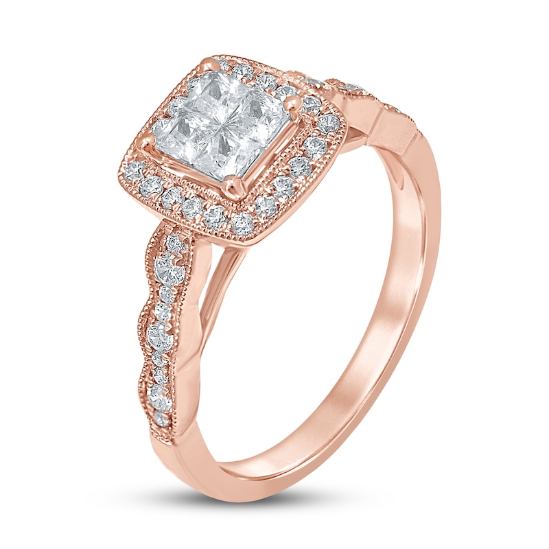 Multi-Diamond Engagement Ring 5/8 ct tw Princess & Round-cut Rose Gold Plated
