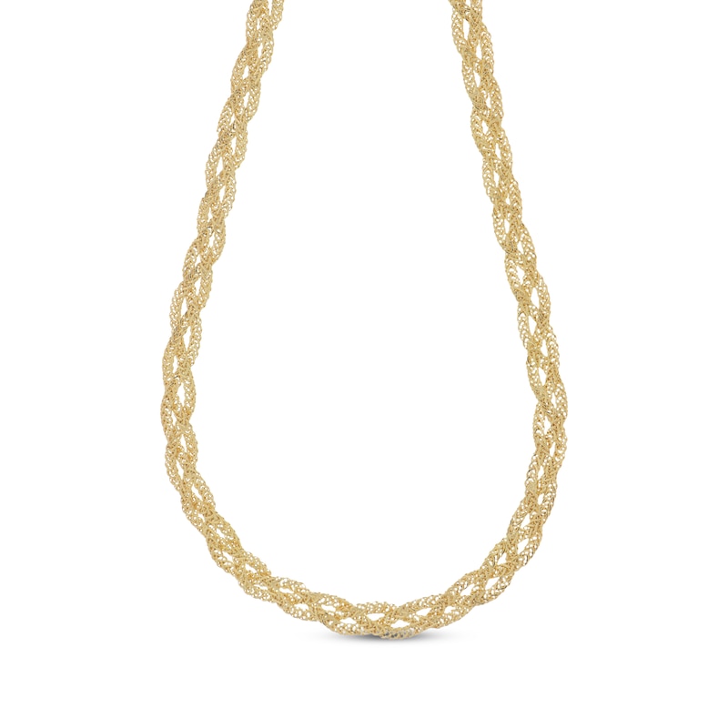 Braided Hollow Chain Necklace Yellow Gold Plated 17"