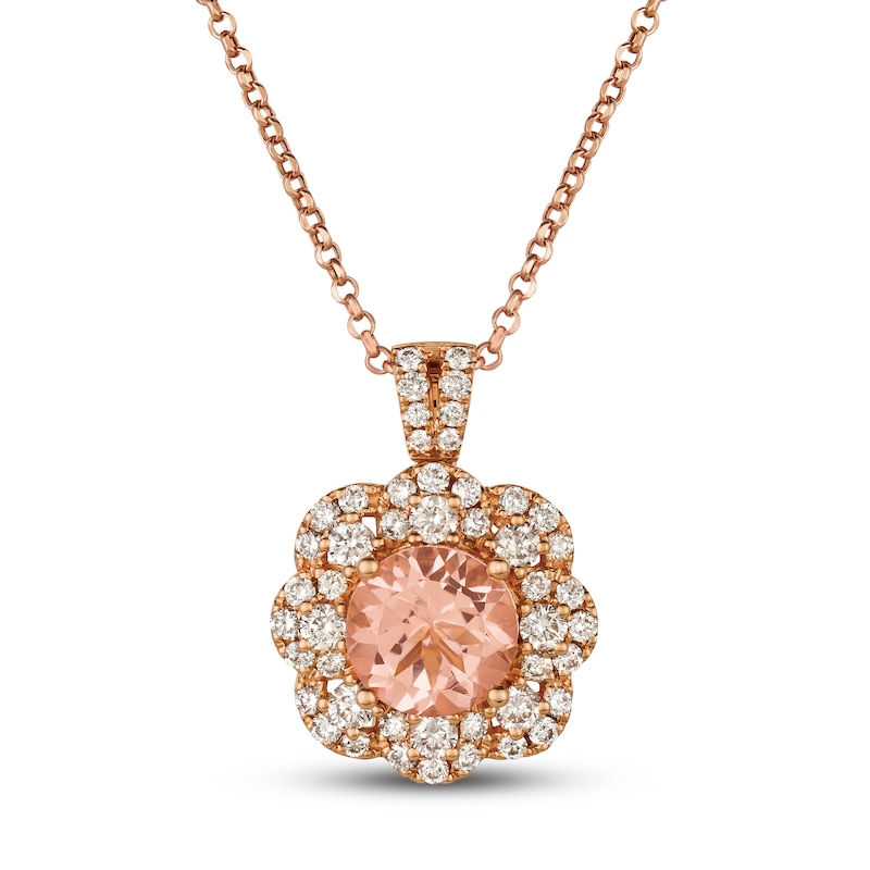 Le Vian Creme Brulee Morganite Necklace 1-1/8 ct tw Diamonds Strawberry Gold Plated 18"