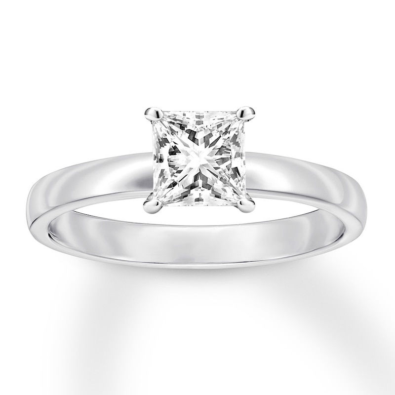 Certified Diamond Solitaire 3/4 ct Princess-cut White Gold Plated