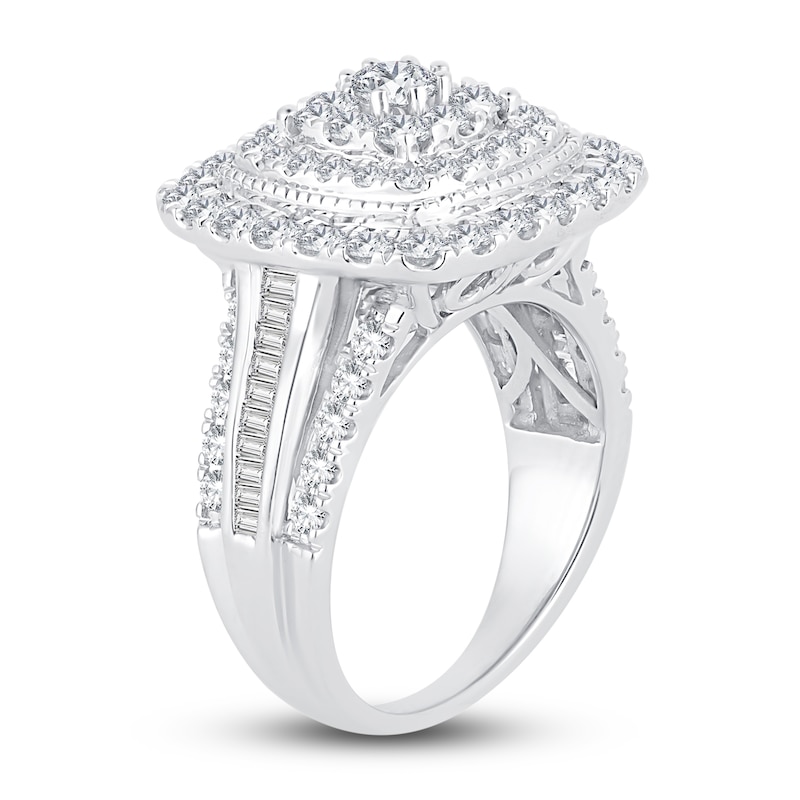 Diamond Engagement Ring 2 ct tw Round & Baguette-Cut White Gold Plated