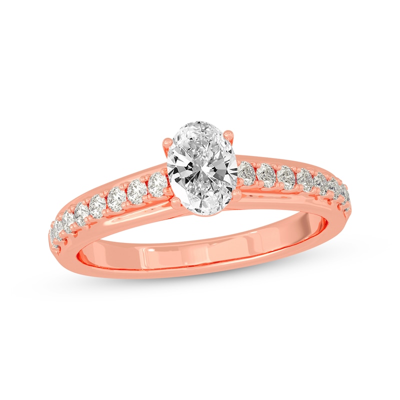 Oval & Round-Cut Diamond Engagement Ring 3/4 ct tw Rose Gold Plated
