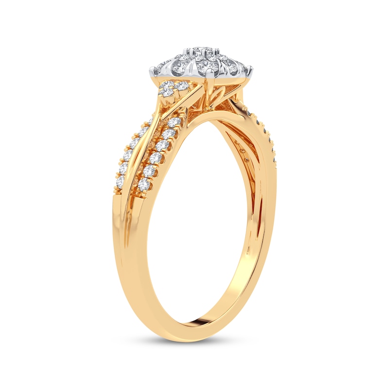 Multi-Diamond Center Engagement Ring 3/8 ct tw Round-cut Yellow Gold Plated