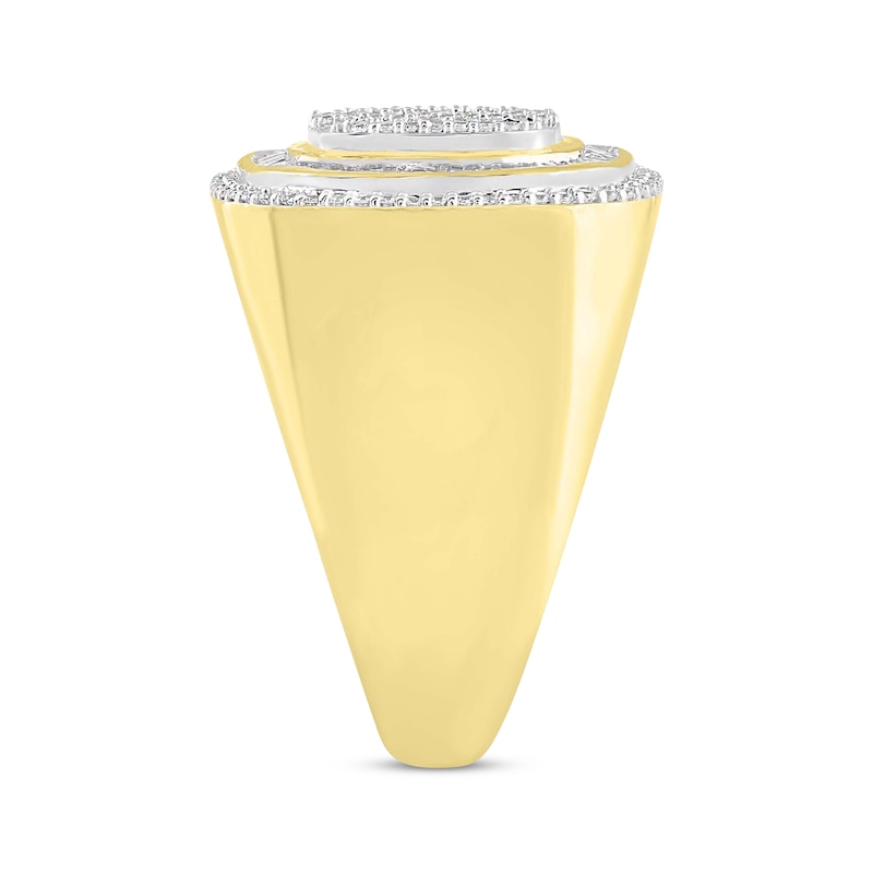 Men's Diamond Ring 1-1/4 ct tw Round & Baguette Yellow Gold Plated